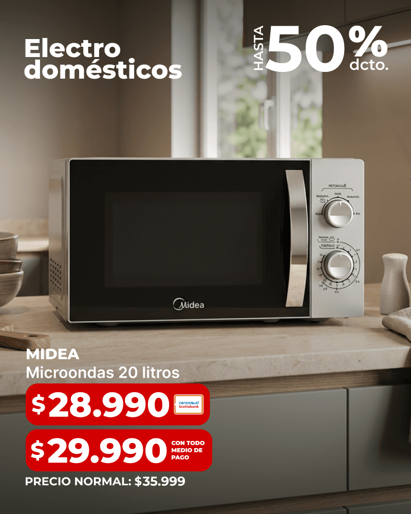 Microondas Midea de 20 litros en promoción con hasta 50% de descuento.