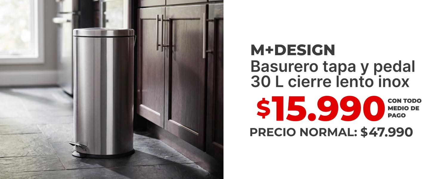 Basurero tapa y pedal 30 litros cierre lento inox